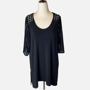 Clara Sunwoo Size M Medium Black Laser Cut Tunic Top